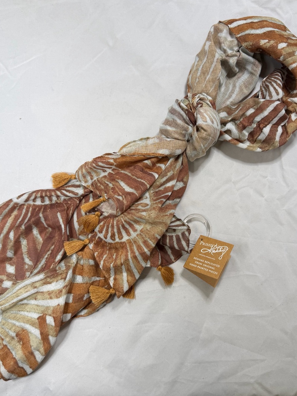 NWT scarf art Primitives by Kathy Brown & Cream Botanical Print Throw Scarf